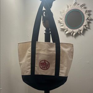 Cream and Dark Navy/ Black Trader Joe Tote Bag like new